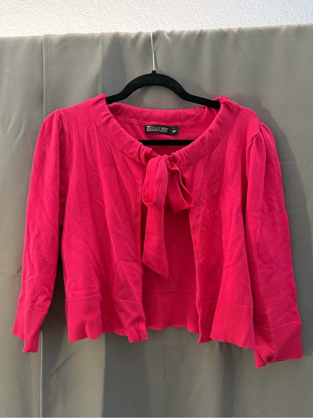 New York & Company Bright Pink Tie-Neck Cardigan
